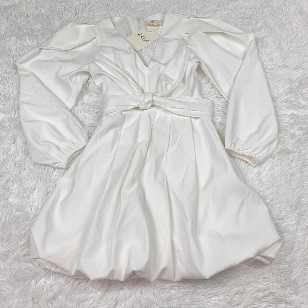K Closer long sleeve v neck dress bubble hem pleated